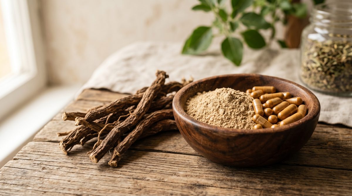 Raíz y polvo de ashwagandha, el adaptógeno más estudiado para el cortisol