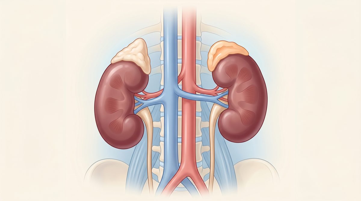 Ilustración de las glándulas suprarrenales, que producen el cortisol